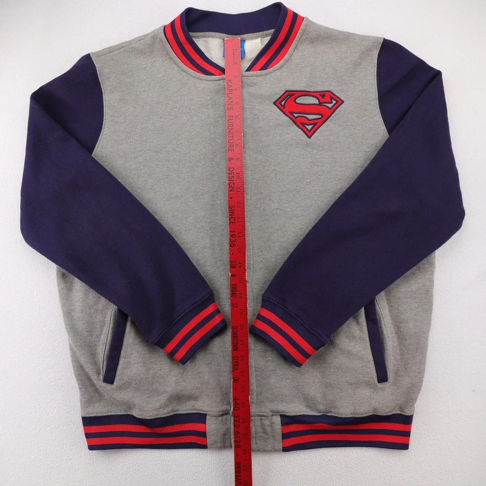 DC Comics Superman Mens‎ Varsity Jacket Gray Navy Blue Snap Front Letterman